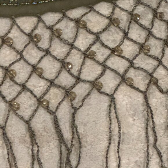 Sue Wong 100% Silk Scarf Shawl Large Army Green Brown Sheer Lace Hand Beaded #1 - Picture 12 of 16